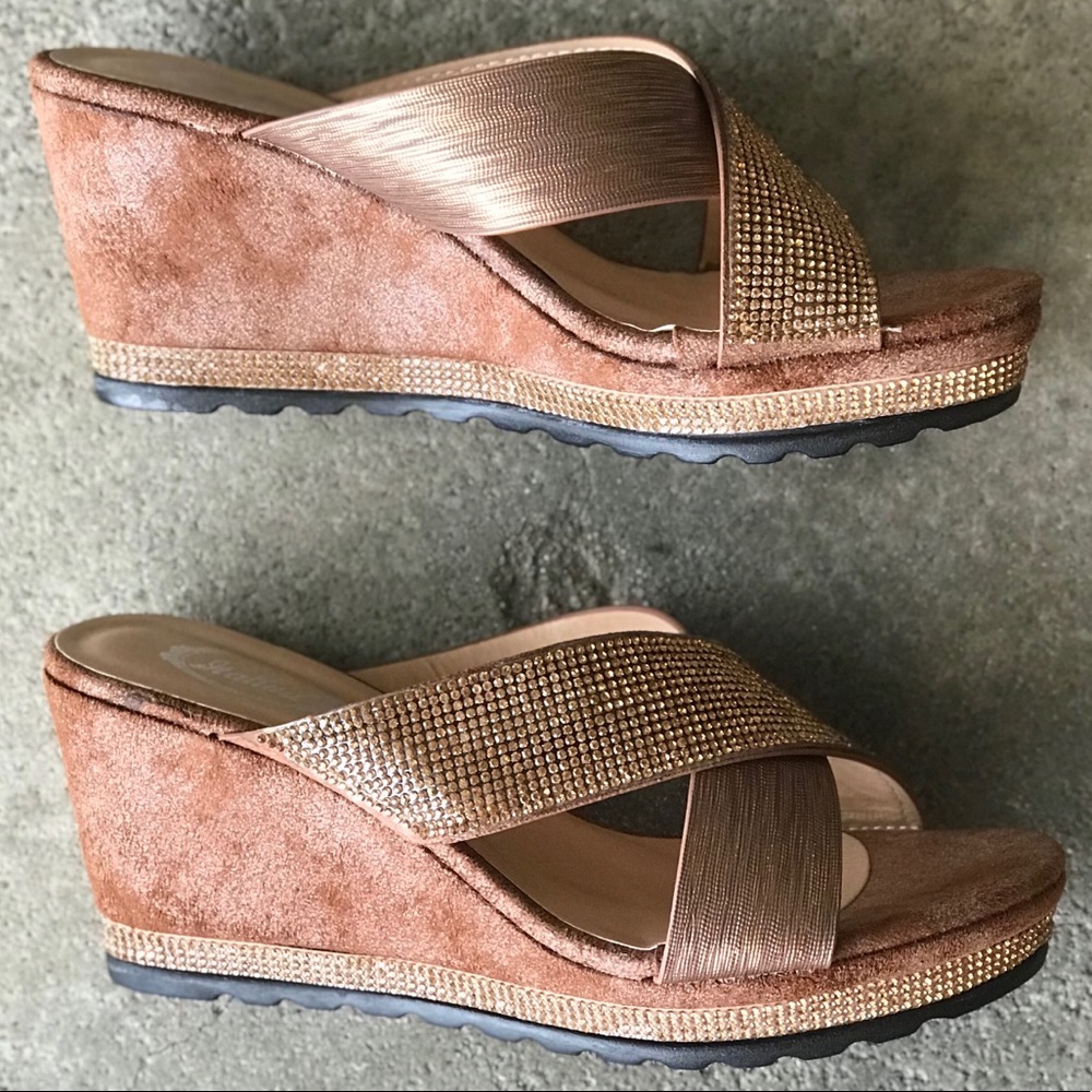 Italina Metallic Bronze Embellished Wedge Sandal - Picture 5 of 9